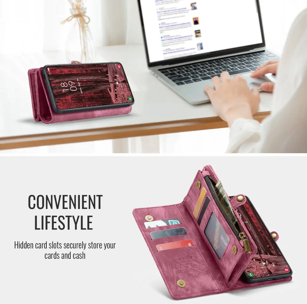 CaseMe 008 Samsung Galaxy A57 Hoesje 2-in-1 Book Case en Back Cover Rood afbeelding 8