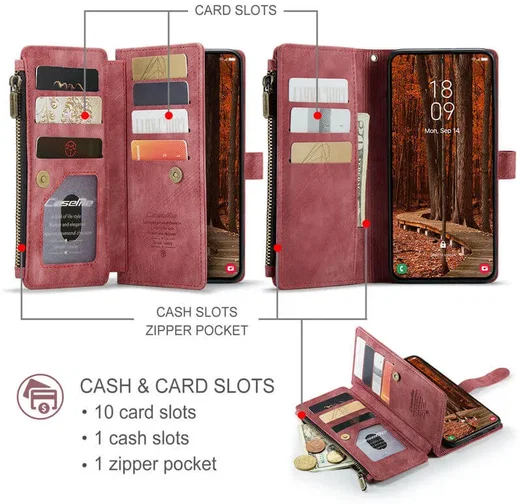 CaseMe C30 Samsung Galaxy A57 Hoesje Pasjeshouder Book Case Rood afbeelding 2