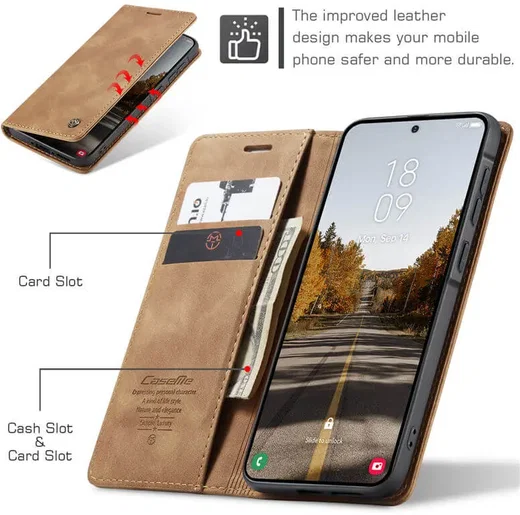 CaseMe 013 Samsung Galaxy A37 Hoesje Book Case met Standaard Bruin afbeelding 4