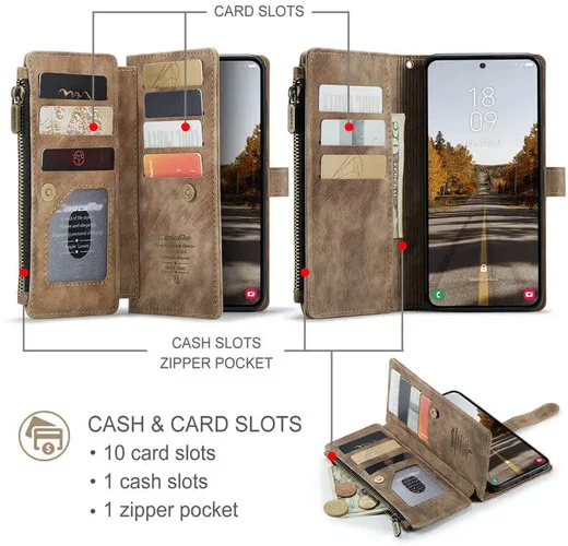 CaseMe C30 Samsung Galaxy A37 Hoesje Pasjeshouder Book Case Bruin afbeelding 2