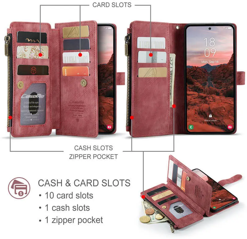 CaseMe C30 Samsung Galaxy A37 Hoesje Pasjeshouder Book Case Rood afbeelding 2