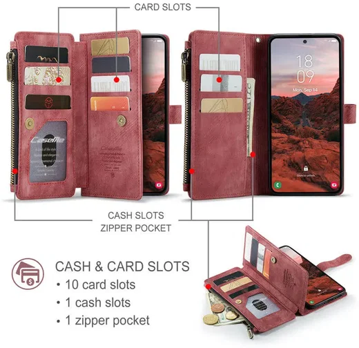CaseMe C30 Samsung Galaxy A37 Hoesje Pasjeshouder Book Case Rood afbeelding 2