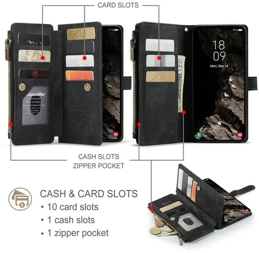 CaseMe C30 Samsung Galaxy A37 Hoesje Pasjeshouder Book Case Zwart afbeelding 2