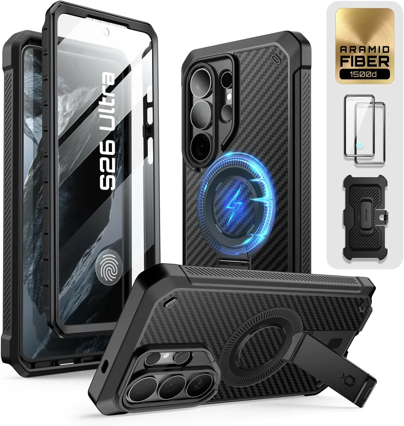 SUPCASE UB Mag Pro Samsung Galaxy S26 Ultra Hoesje MagSafe Stand Carbon afbeelding 1