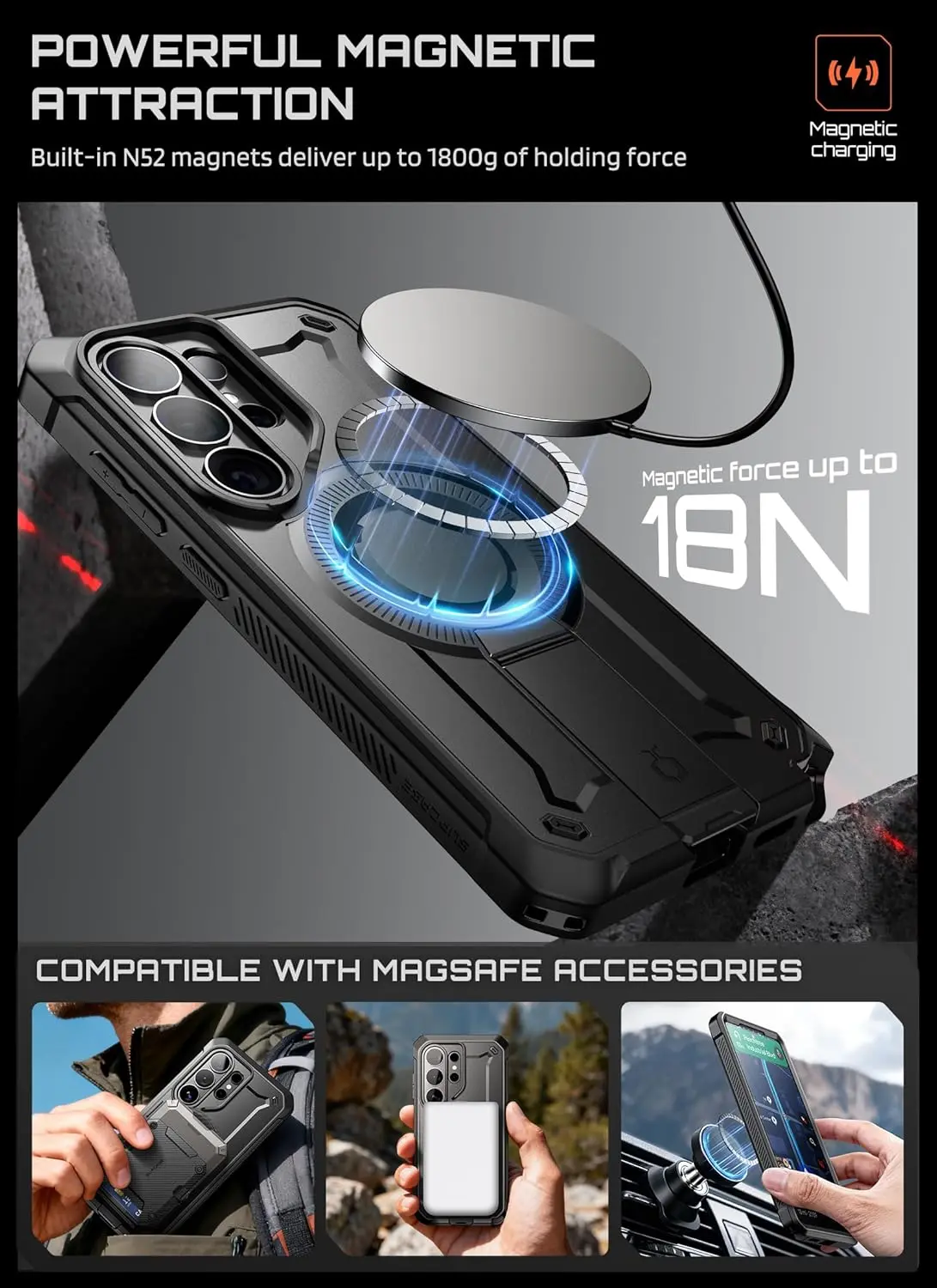 SUPCASE UB Mag Pro Samsung Galaxy S26 Ultra Hoesje MagSafe Stand Zwart afbeelding 5
