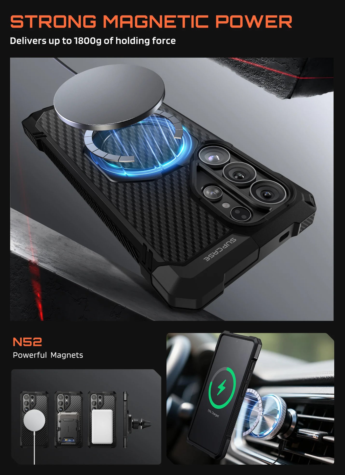SUPCASE UB Grip Samsung Galaxy S26 Ultra Hoesje MagSafe Kickstand Carbon afbeelding 3