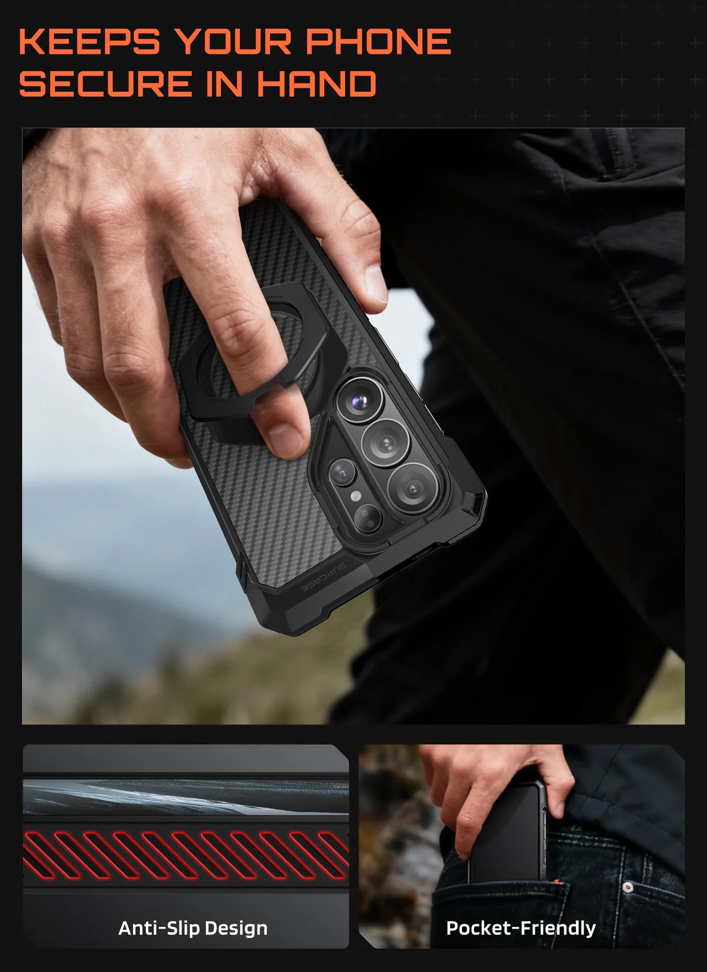 SUPCASE UB Grip Samsung Galaxy S26 Ultra Hoesje MagSafe Kickstand Carbon afbeelding 6
