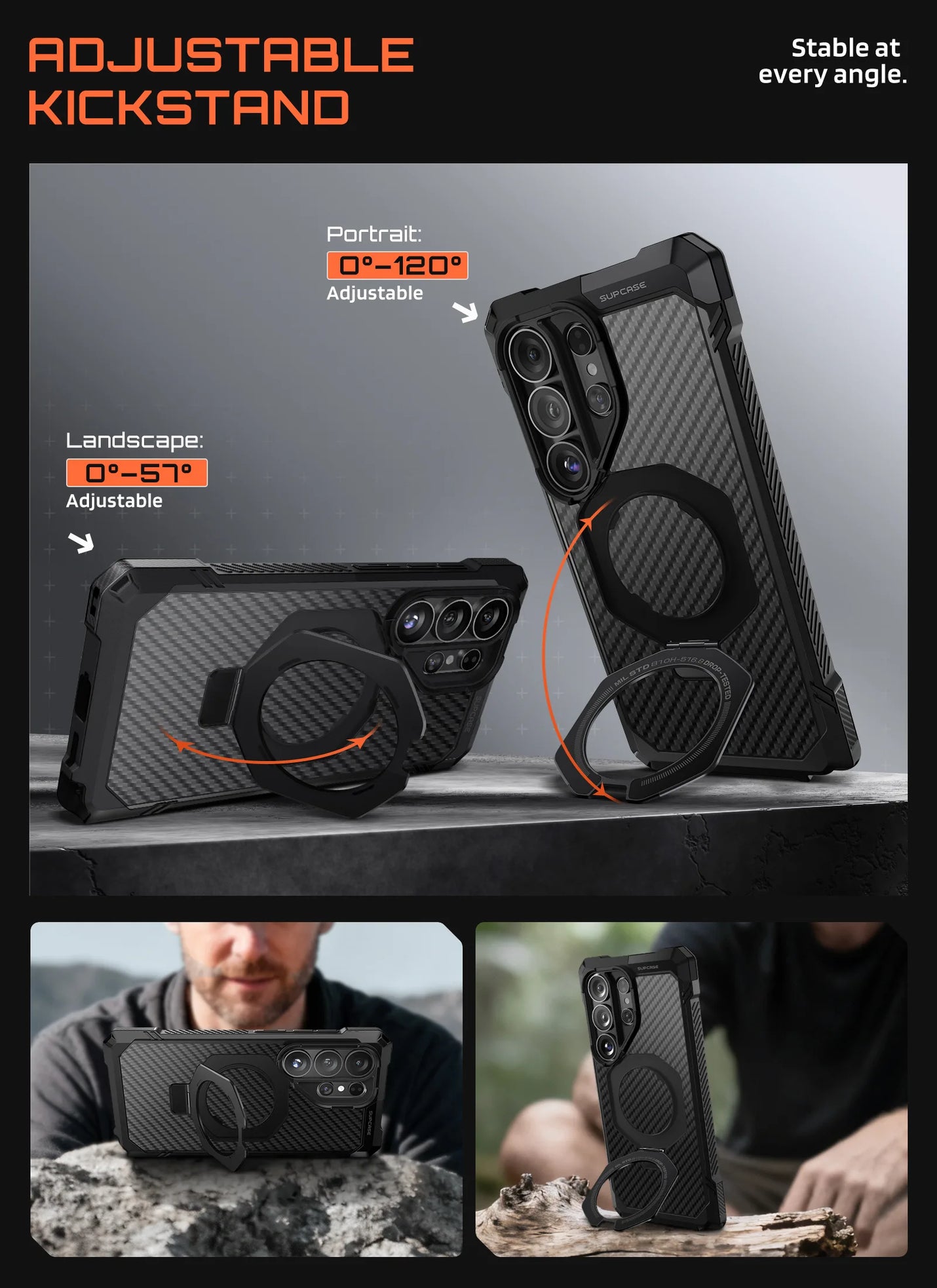 SUPCASE UB Grip Samsung Galaxy S26 Ultra Hoesje MagSafe Kickstand Carbon afbeelding 4