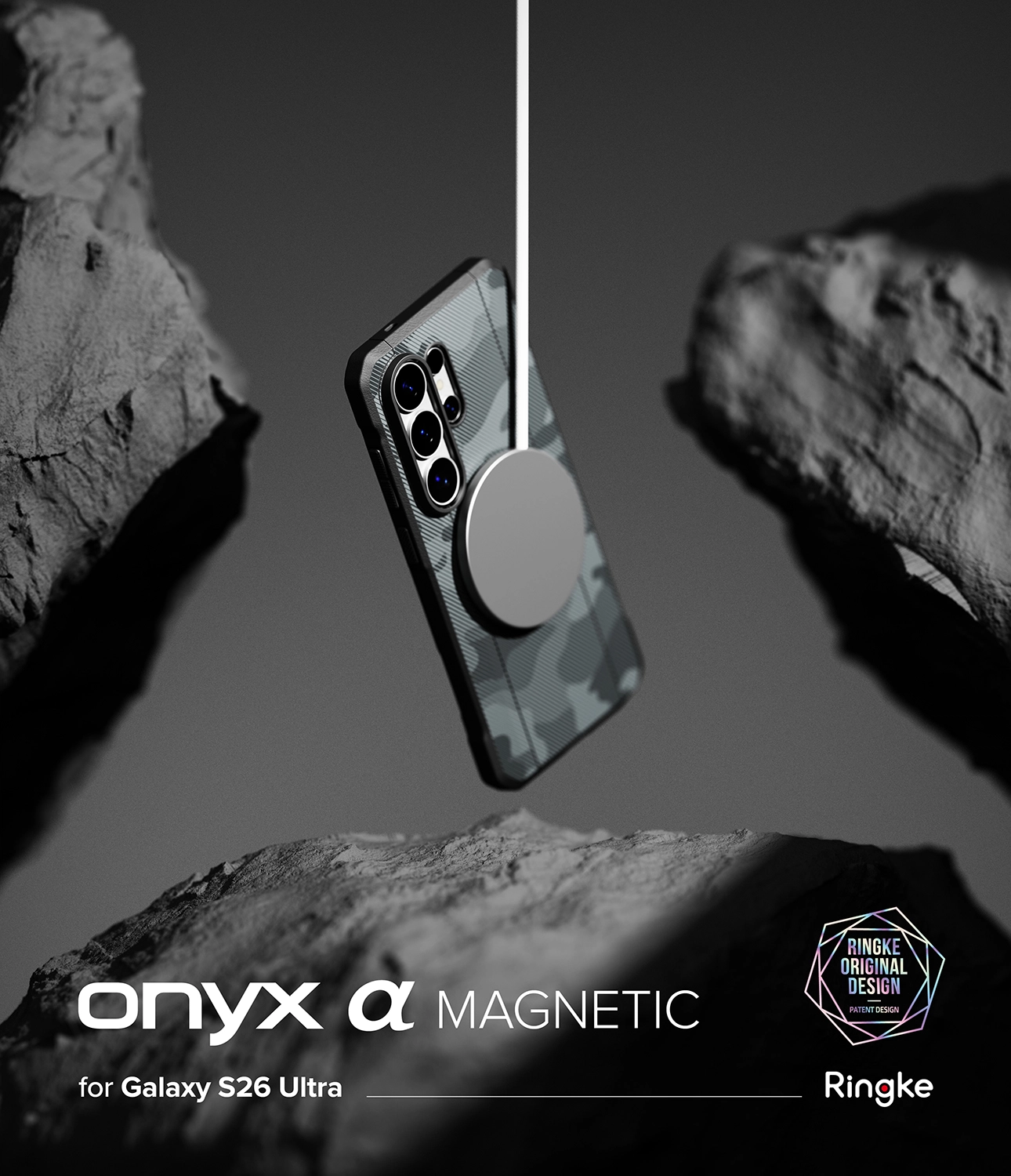 Ringke Onyx Alpha Magnetic Samsung Galaxy S26 Ultra Hoesje MagSafe Camo Zwart afbeelding 13