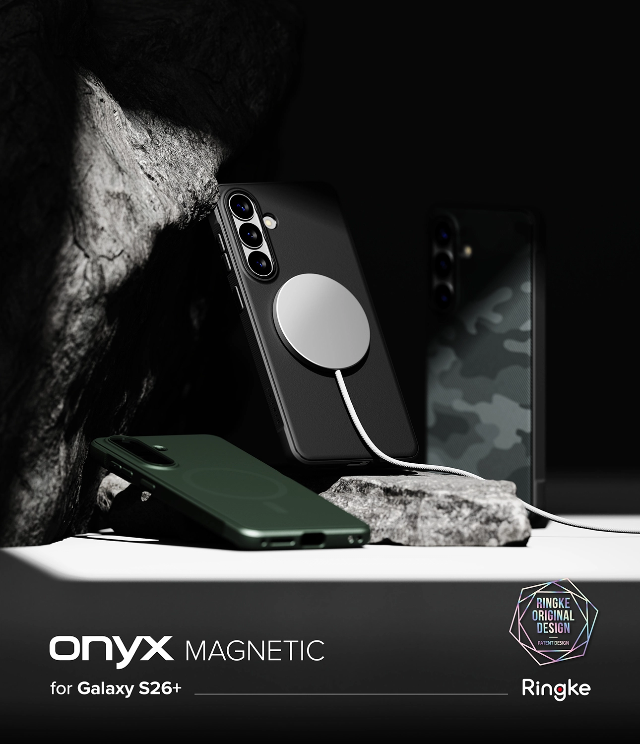 Ringke Onyx Magnetic Samsung Galaxy S26 Plus Hoesje MagSafe Camo Zwart afbeelding 13