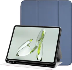 OnePlus Pad Lite Hoes Luxe Tri-Fold Book Case Kunst Leer Blauw afbeelding