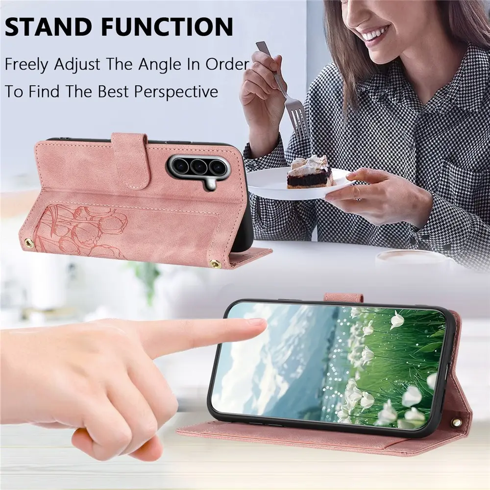 Samsung Galaxy A57 Hoesje Portemonnee Tulpen Book Case Roze afbeelding 8