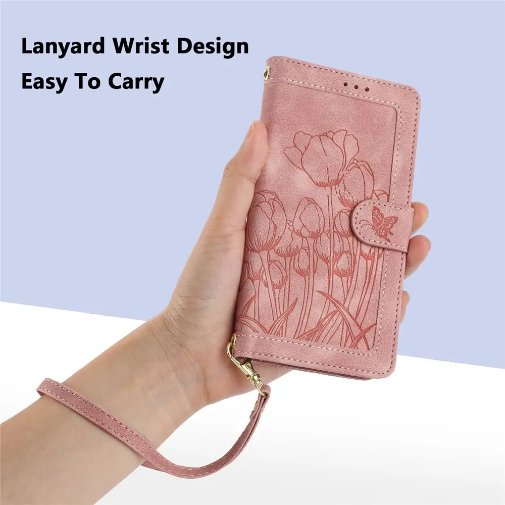 Samsung Galaxy A57 Hoesje Portemonnee Tulpen Book Case Roze afbeelding 9