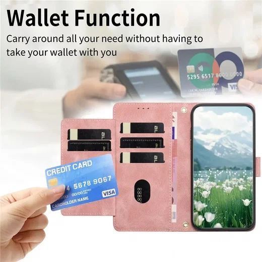 Samsung Galaxy A57 Hoesje Portemonnee Tulpen Book Case Roze afbeelding 6