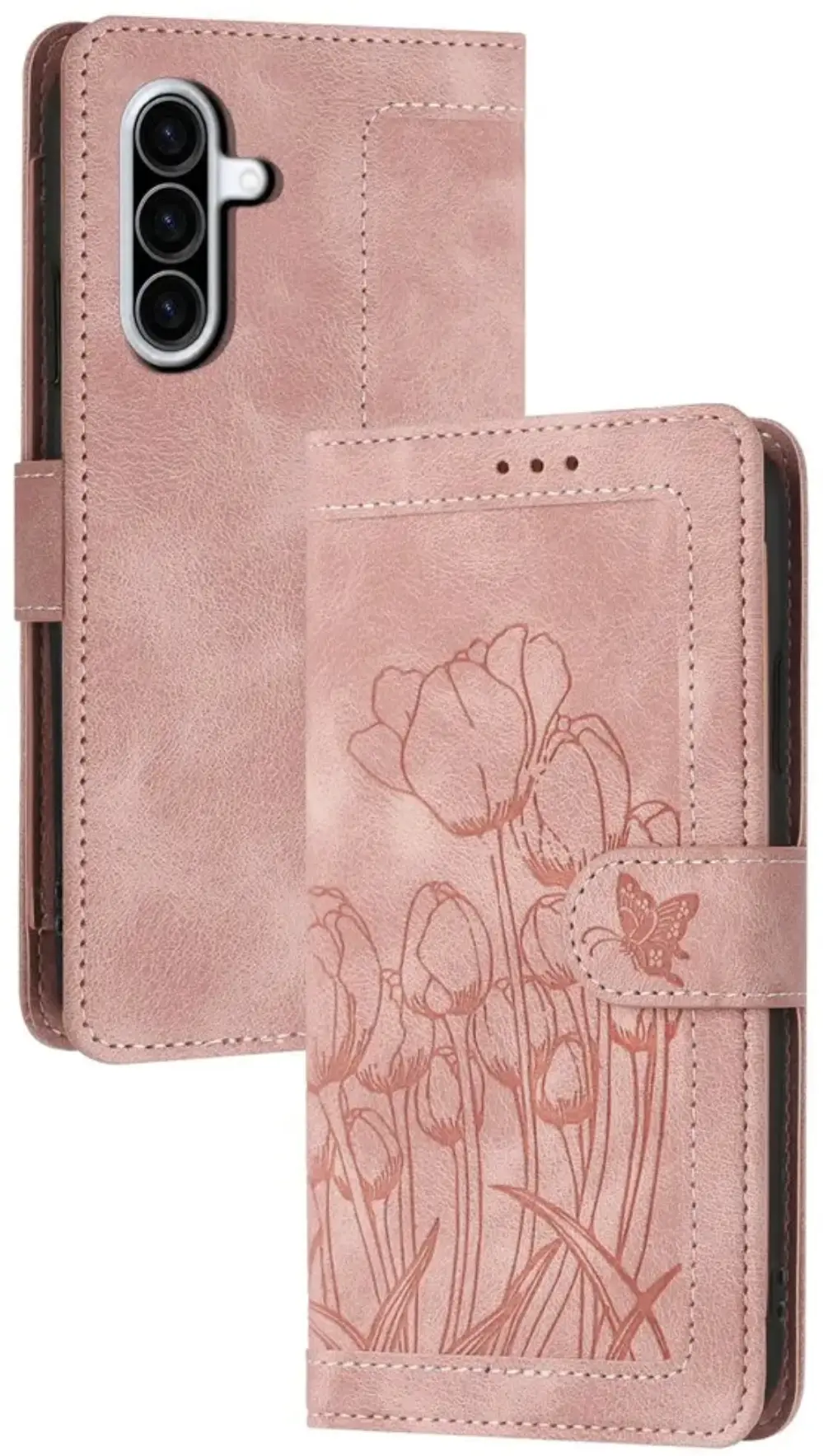 Samsung Galaxy A57 Hoesje Portemonnee Tulpen Book Case Roze afbeelding 1