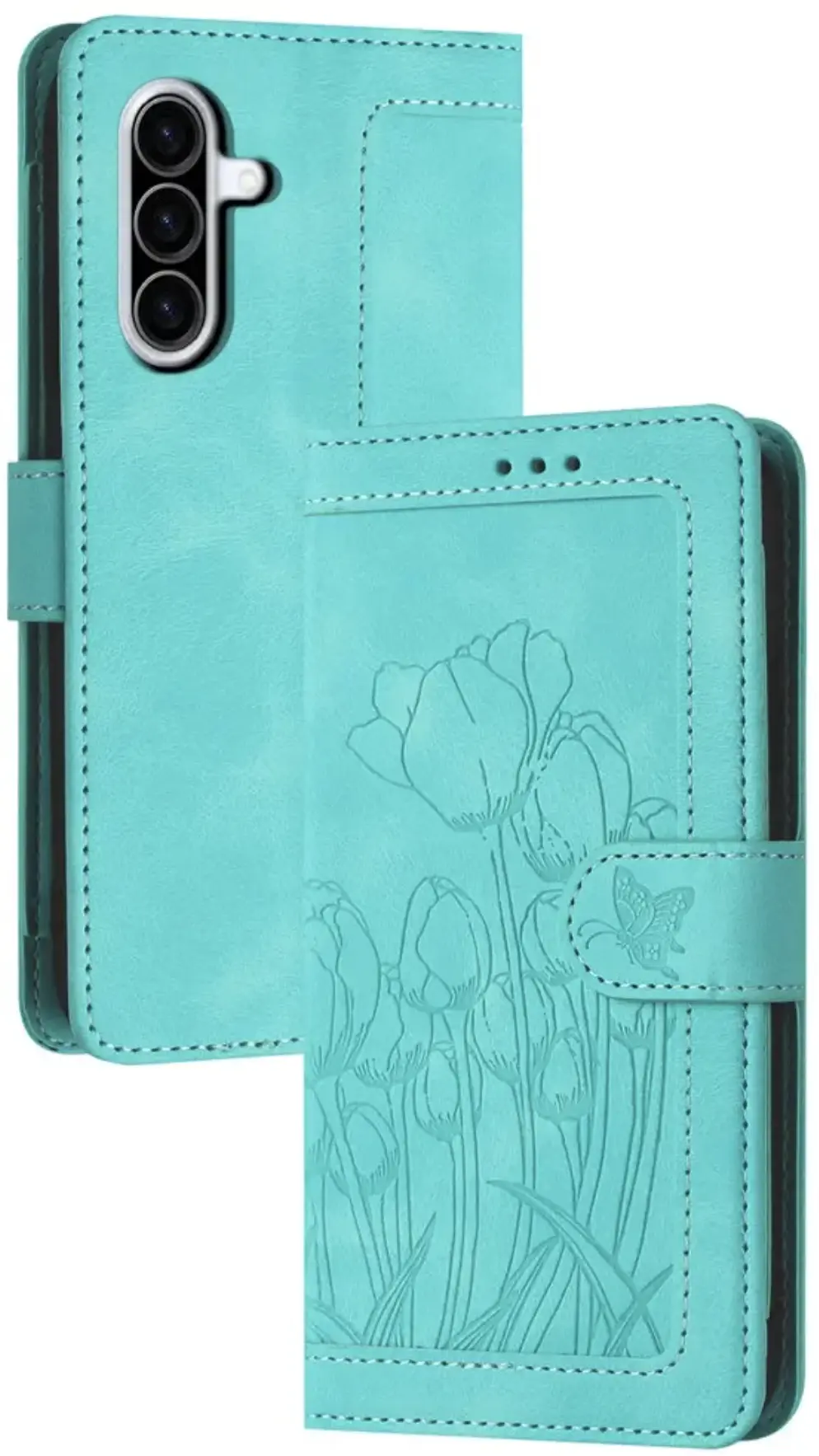 Samsung Galaxy A57 Hoesje Portemonnee Tulpen Book Case Groen afbeelding 1