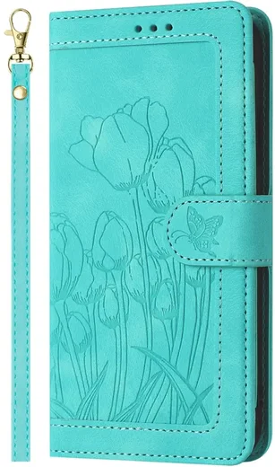 Samsung Galaxy A57 Hoesje Portemonnee Tulpen Book Case Groen afbeelding 2