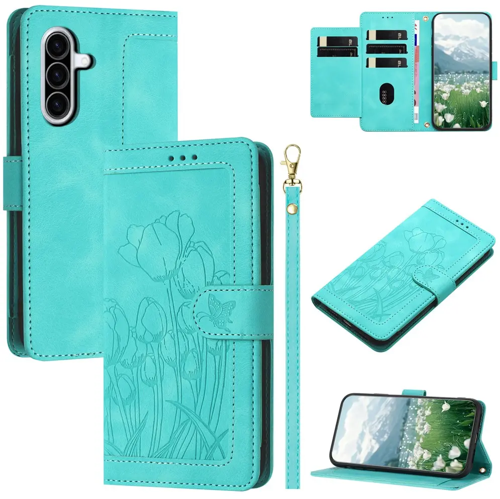 Samsung Galaxy A57 Hoesje Portemonnee Tulpen Book Case Groen afbeelding 3
