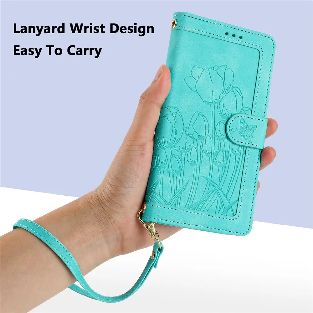 Samsung Galaxy A57 Hoesje Portemonnee Tulpen Book Case Groen afbeelding 9