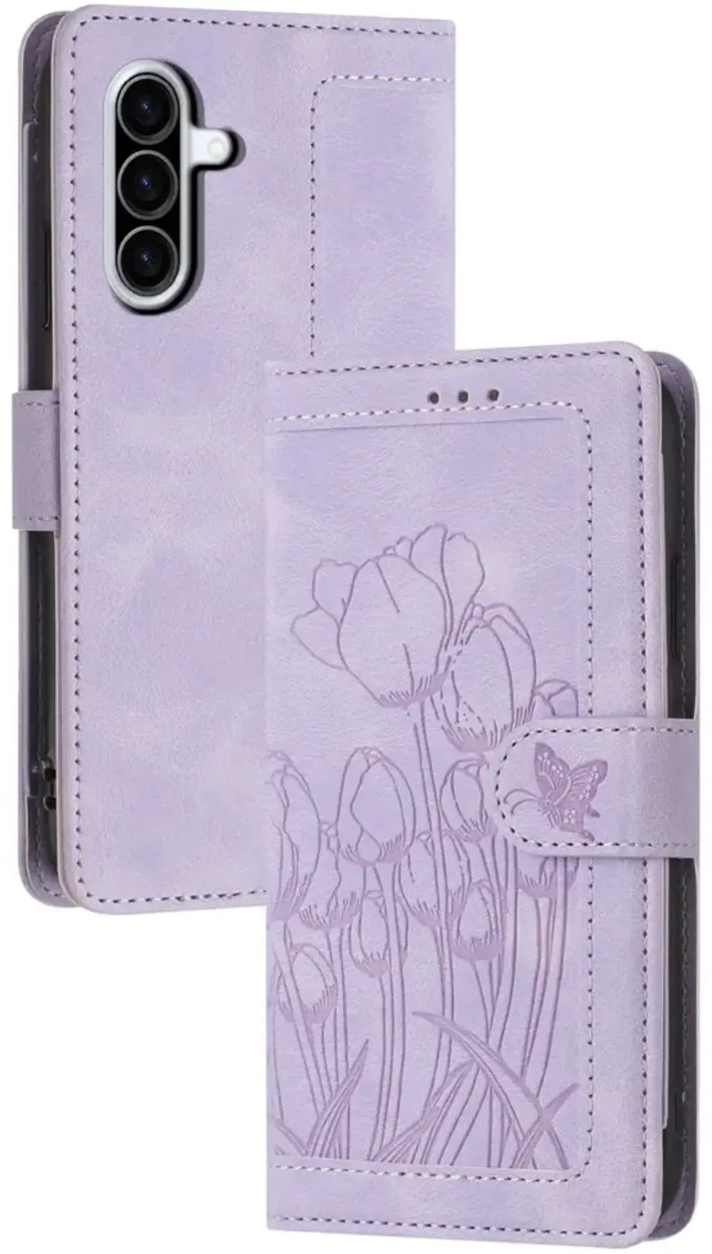 Samsung Galaxy A57 Hoesje Portemonnee Tulpen Book Case Paars afbeelding 1