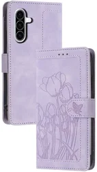 Samsung Galaxy A57 Hoesje Portemonnee Tulpen Book Case Paars afbeelding