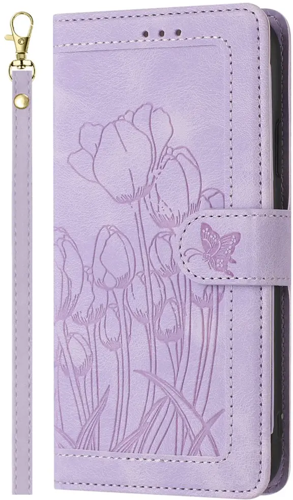 Samsung Galaxy A57 Hoesje Portemonnee Tulpen Book Case Paars afbeelding 2