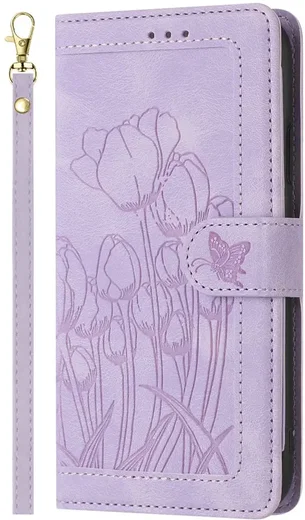 Samsung Galaxy A57 Hoesje Portemonnee Tulpen Book Case Paars afbeelding 2