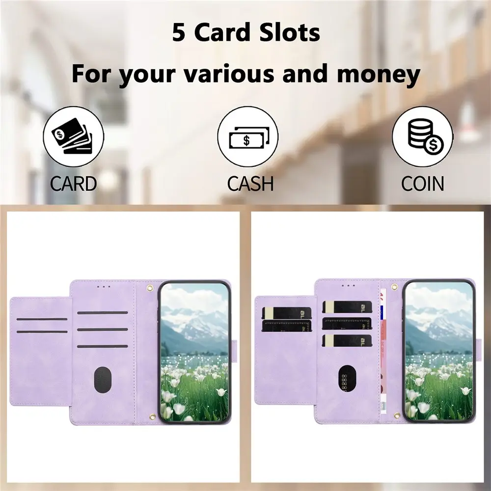 Samsung Galaxy A57 Hoesje Portemonnee Tulpen Book Case Paars afbeelding 5