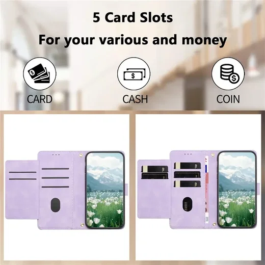 Samsung Galaxy A57 Hoesje Portemonnee Tulpen Book Case Paars afbeelding 5