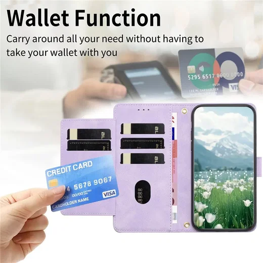 Samsung Galaxy A57 Hoesje Portemonnee Tulpen Book Case Paars afbeelding 7