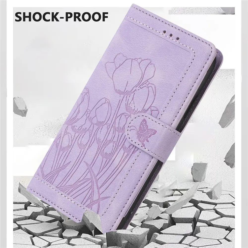 Samsung Galaxy A57 Hoesje Portemonnee Tulpen Book Case Paars afbeelding 9