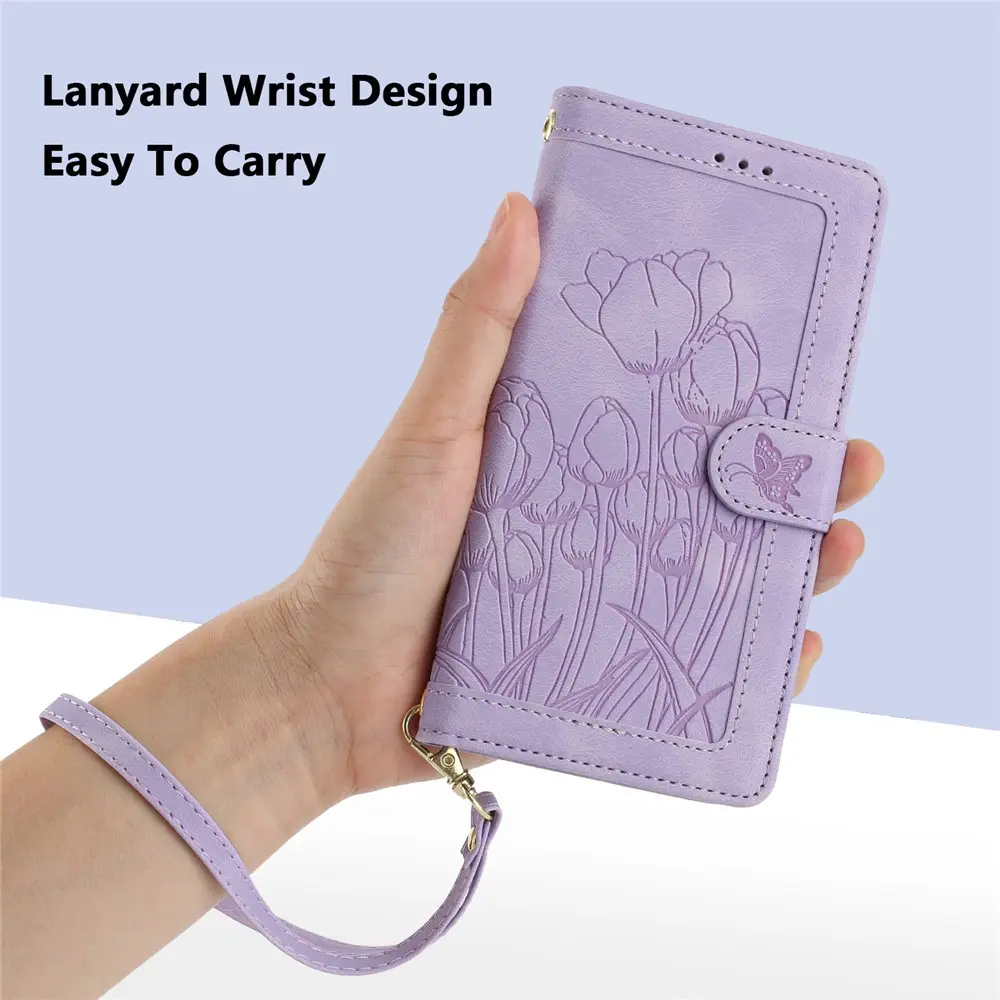 Samsung Galaxy A57 Hoesje Portemonnee Tulpen Book Case Paars afbeelding 10