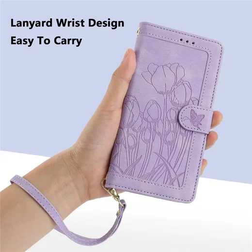 Samsung Galaxy A57 Hoesje Portemonnee Tulpen Book Case Paars afbeelding 10