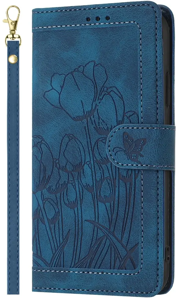 Samsung Galaxy A57 Hoesje Portemonnee Tulpen Book Case Blauw afbeelding 2