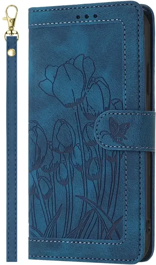 Samsung Galaxy A57 Hoesje Portemonnee Tulpen Book Case Blauw afbeelding 2