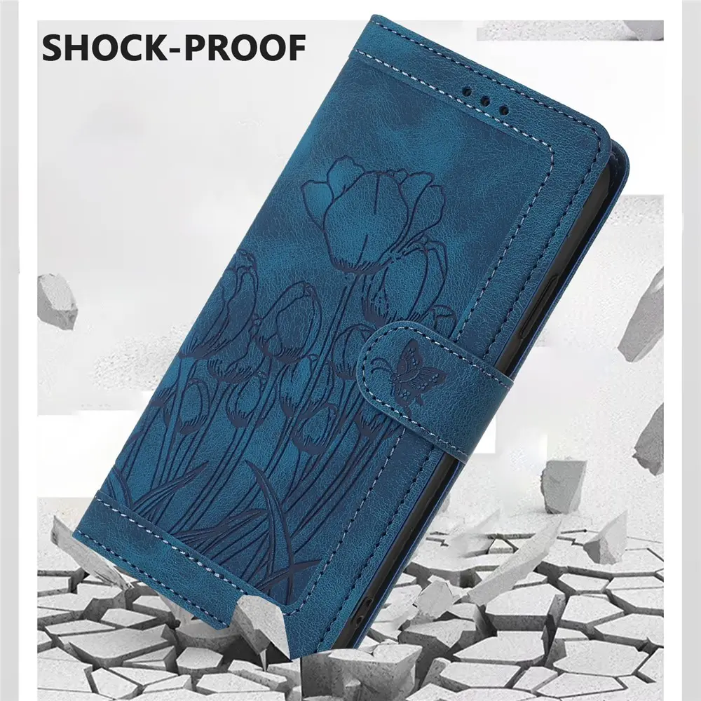 Samsung Galaxy A57 Hoesje Portemonnee Tulpen Book Case Blauw afbeelding 8