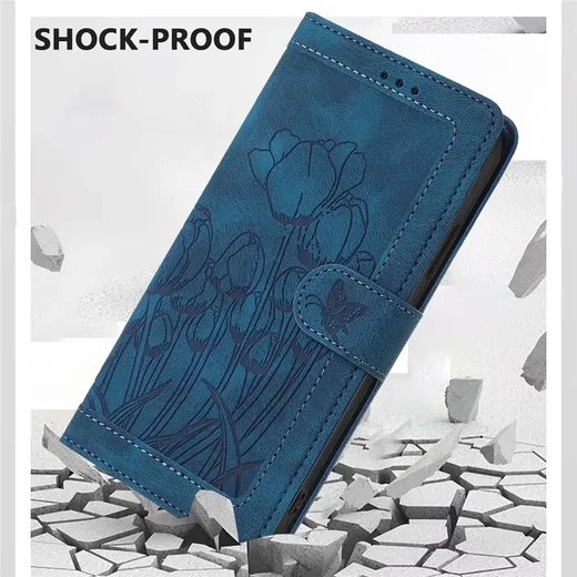 Samsung Galaxy A57 Hoesje Portemonnee Tulpen Book Case Blauw afbeelding 8