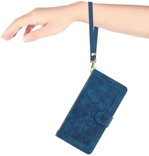Samsung Galaxy A57 Hoesje Portemonnee Tulpen Book Case Blauw afbeelding 15