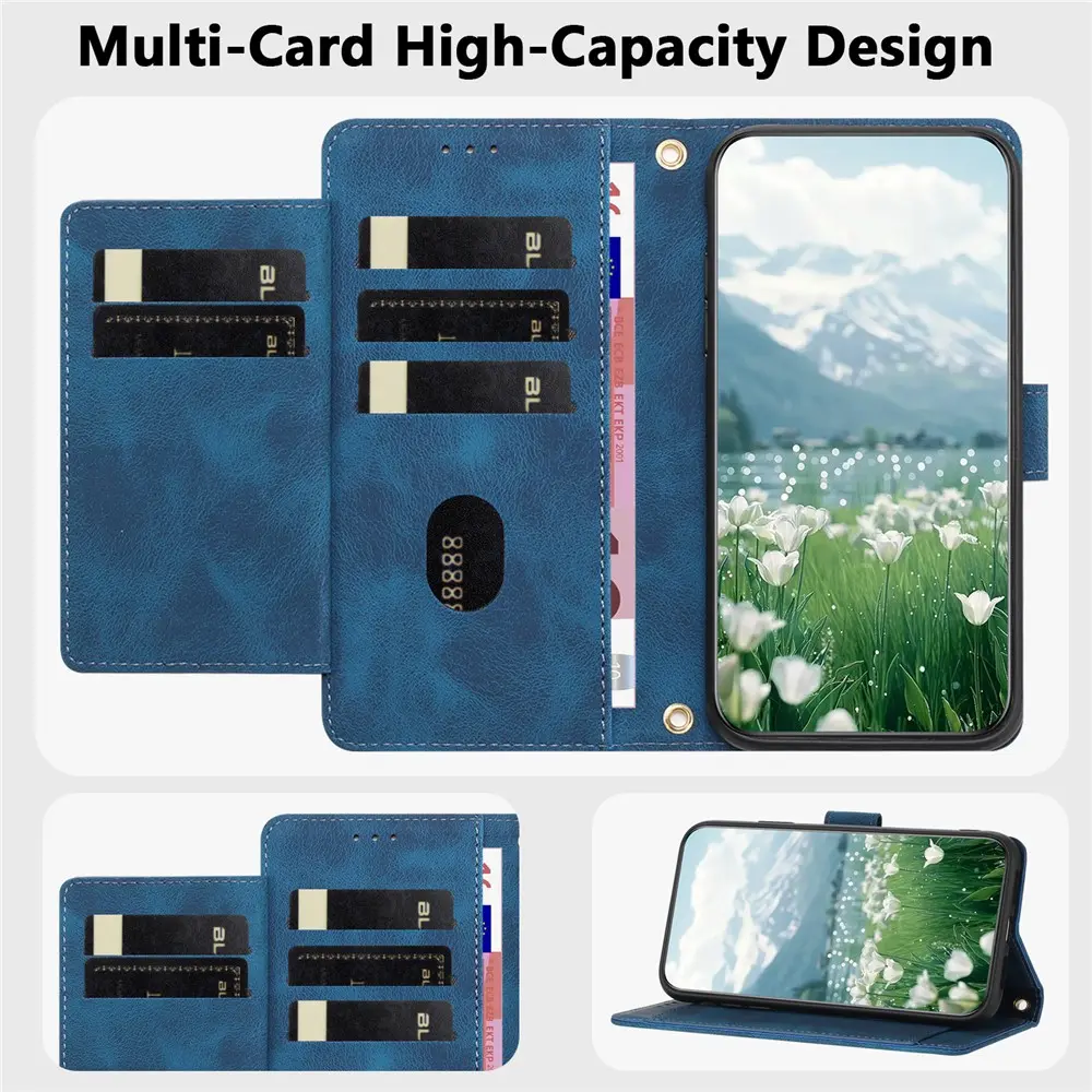 Samsung Galaxy A57 Hoesje Portemonnee Tulpen Book Case Blauw afbeelding 4