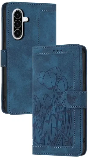 Samsung Galaxy A57 Hoesje Portemonnee Tulpen Book Case Blauw afbeelding 1