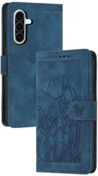 Samsung Galaxy A57 Hoesje Portemonnee Tulpen Book Case Blauw afbeelding