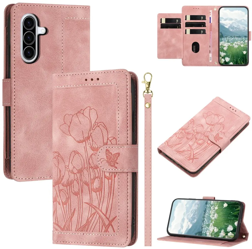 Samsung Galaxy A37 Hoesje Portemonnee Tulpen Book Case Roze afbeelding 2