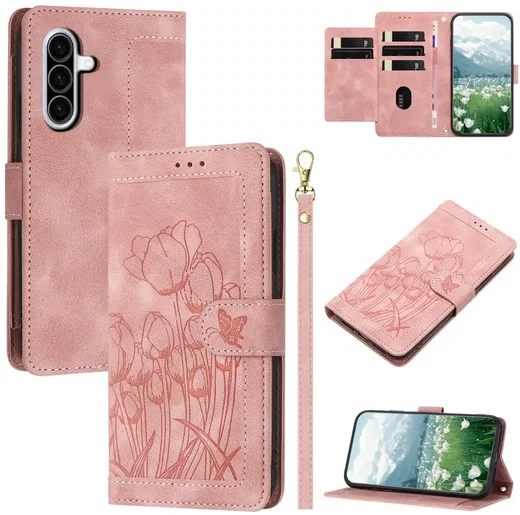 Samsung Galaxy A37 Hoesje Portemonnee Tulpen Book Case Roze afbeelding 2