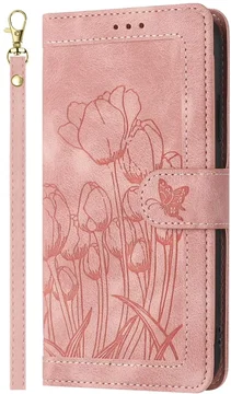Samsung Galaxy A37 Hoesje Portemonnee Tulpen Book Case Roze