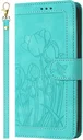Samsung Galaxy A37 Hoesje Portemonnee Tulpen Book Case Groen
