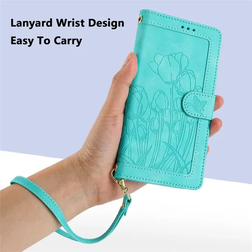 Samsung Galaxy A37 Hoesje Portemonnee Tulpen Book Case Groen afbeelding 10