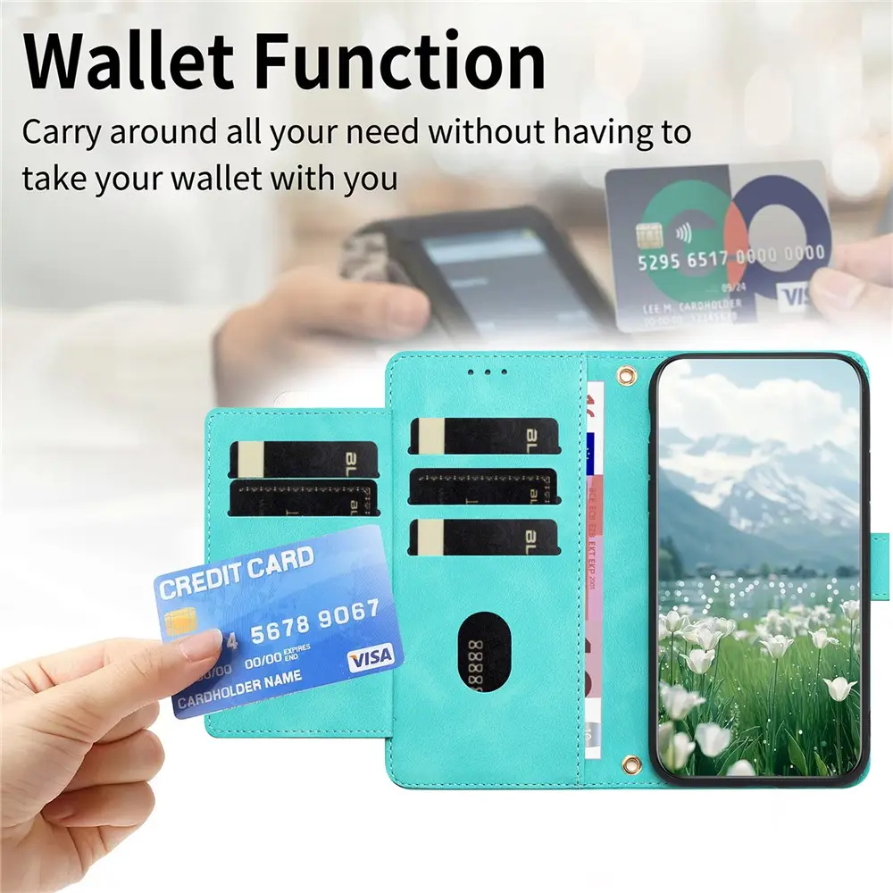 Samsung Galaxy A37 Hoesje Portemonnee Tulpen Book Case Groen afbeelding 7