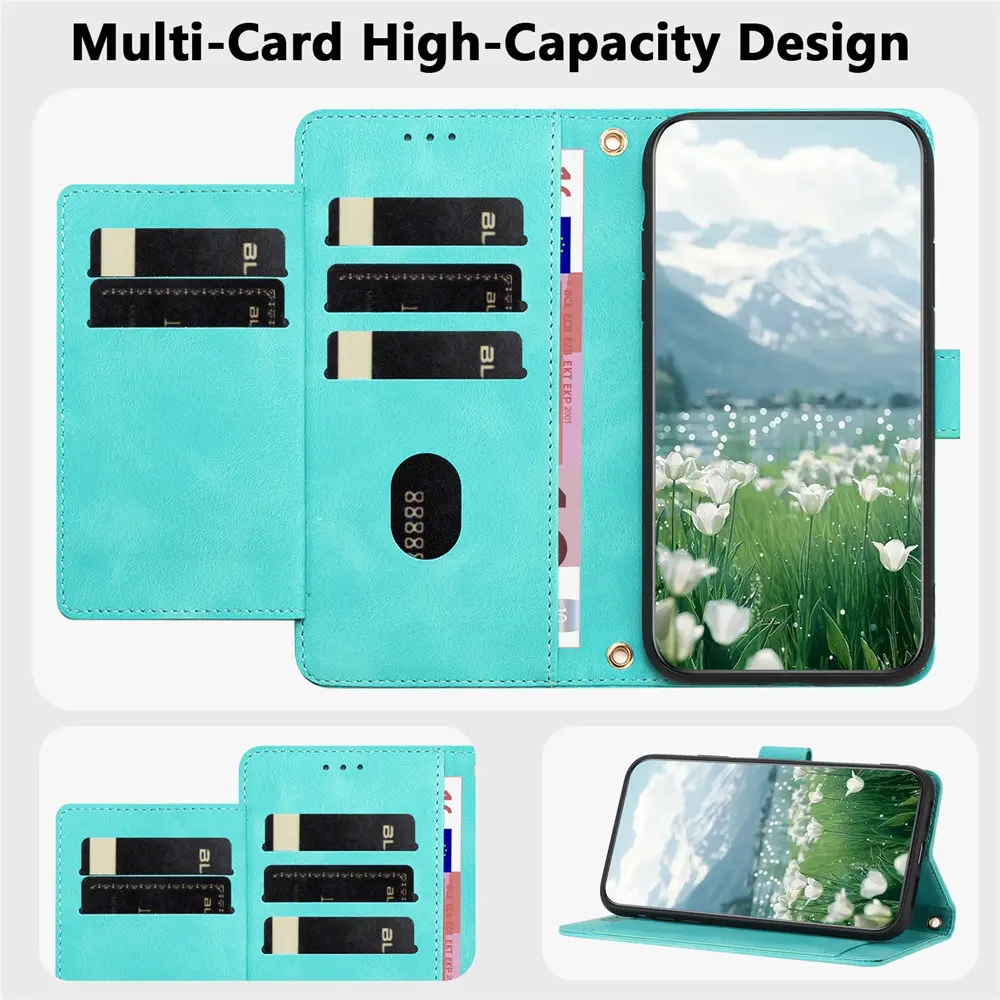 Samsung Galaxy A37 Hoesje Portemonnee Tulpen Book Case Groen afbeelding 4