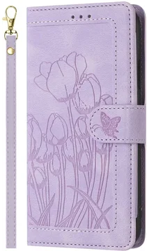 Samsung Galaxy A37 Hoesje Portemonnee Tulpen Book Case Paars