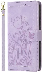 Samsung Galaxy A37 Hoesje Portemonnee Tulpen Book Case Paars afbeelding